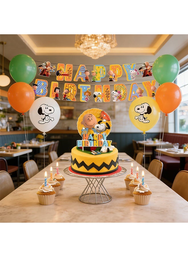 36 Pcs Cartoon Anime Snoopy Birthday Decorations Set Party Supplies Set Include Banner, Balloons, Hanging Swirls, Cake Cupcake Toppers, for Boys Girls Spidey Theme Party - Image 4